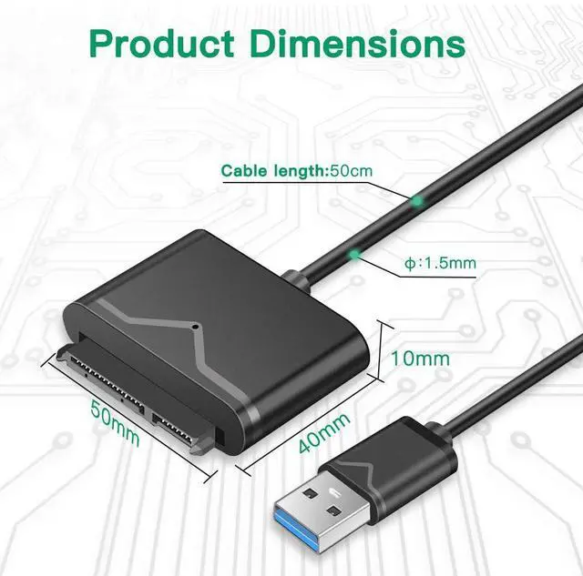 Alt view image 5 of 7 - WRIARICH SATA to USB Cable - USB 3.0 to 2.53.5" HDD/SSD Hard Drive Disk Adapter - External Converter for SSD/HDD Data Transfer, Included 12V/2A Power Adapter (UT-3112)