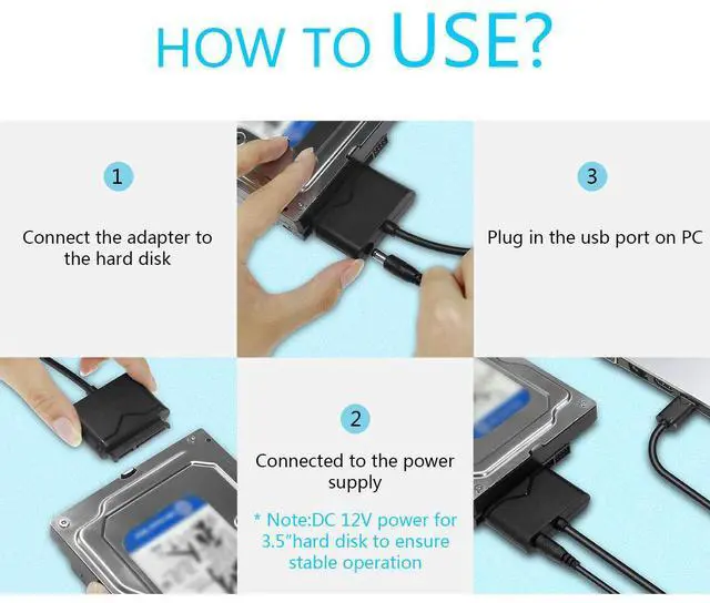 Alt view image 6 of 7 - WRIARICH SATA to USB Cable - USB 3.0 to 2.53.5" HDD/SSD Hard Drive Disk Adapter - External Converter for SSD/HDD Data Transfer, Included 12V/2A Power Adapter (UT-3112)