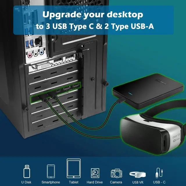 Alt view image 4 of 7 - WRIARICH PCIE USB 3.0 Card 5 Ports(3X USB C - 2X USB A), PCI Express to USB Expansion Card Super Speed 5Gbps PCI-e USB3.0 Hub Controller Adapter for Windows 11/10/8/7/XP/Vista