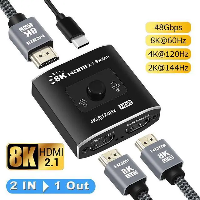 Main image of HDMI 2.1 Switch,4K@120Hz HDMI Switcher Ultra HD 8K HDMI Switch 2 in 1 Out, 48Gbps HDMI Hub Support HDR 8K@60Hz, 4K@144Hz, 2K@240Hz for PS4/PS5 Xbox Roku Apple TV Fire Stick (OZ8Q2B)