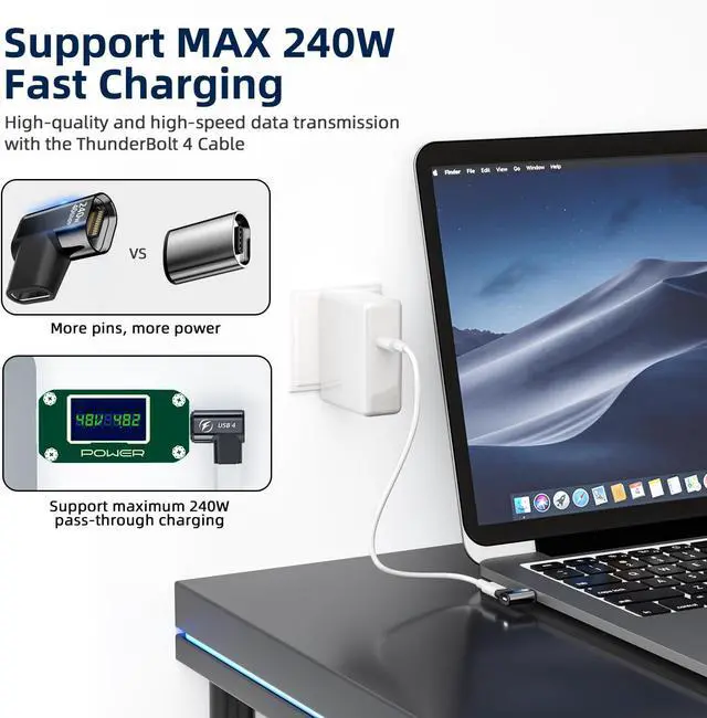 Alt view image 5 of 7 - WRIARICH 2Pack 240W Magnetic Right Angle USB C Male to USB C Female Adapter 90 Degree, Type C Adapter Extender, 40Gbps 8K Video for USB 4 Steam Deck, ROG Ally, Switch, PC, Tablet, iPhone 15