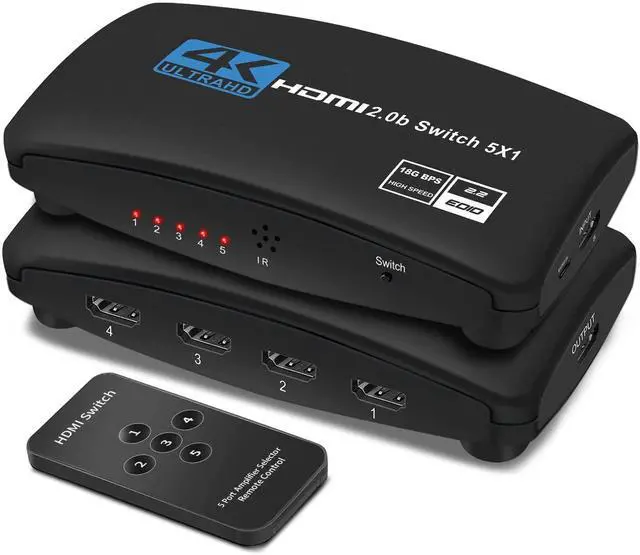 Main image of HDMI Switch 4K 60Hz, HDMI Splitter 5 in 1 Out, HDMI2.0 Switch Support 4K@60Hz 18Gbps for Xbox Series PS5/4/3 HD TV Monitor Projector - OZQ3-5