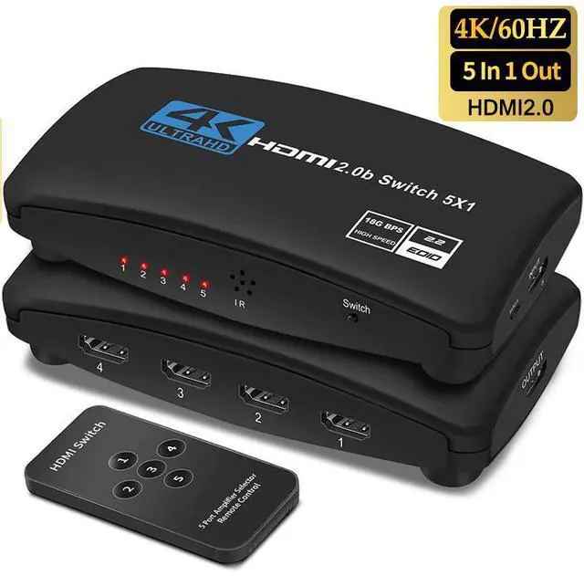 Main image of HDMI Switch, 4K 60Hz HDMI Splitter 5 in 1 Out, 5-Port HDMI Switcher Selector with Remote Control,Supports Full HD 4K HDR10 HDCP 2.2 3D Dolby DST Compatible with Fire Stick,HDTV,PS4 Game - OZQ3-5