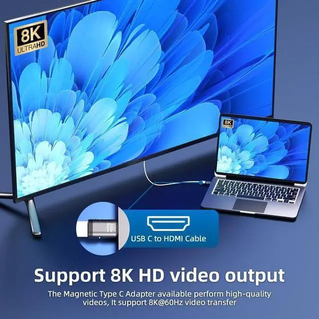Alt view image 6 of 7 - 2 Pack USB C Magnetic Adapter 240w, 24 Pin Straight Magnetic USB C Adapter with PD Fast Charge USB4 40Gbps 8K 60Hz Video Compatible for Thunderboard 3/4, MacBook Pro/Air/ROG Ally/Steam Deck/PS5