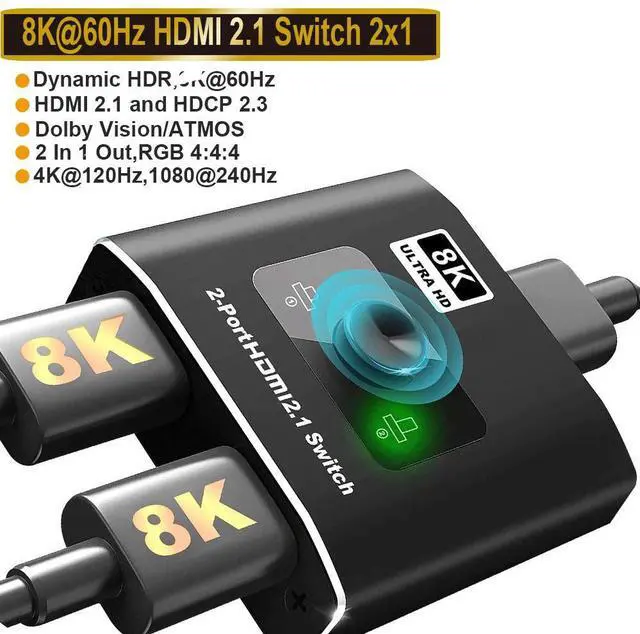 Main image of HDMI 2.1 Switch 8K 2 in 1 Out HDMI Switcher 2 Port Support 8K 60Hz 4K 120Hz HDCP 2.3 Ultra HD 3D for Xbox PS4 PS5 Roku UHD TV Monitor Projector (OZ8Q2)