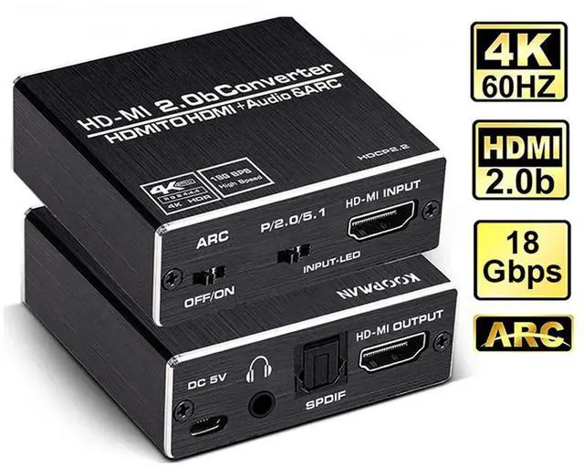 Main image of Aluminum Shell 4K 60Hz HDMI Audio Extractor, 4K@60Hz HDMI to HDMI + Optical Toslink SPDIF + 3.5mm Audio Output, HDMI Audio Converter Adapter Embedder Support 1080P 3D Suit for Fire Stick, Xbox,Laptop