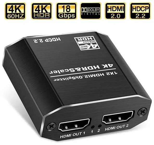 Main image of HDMI Splitter 1 in 2 Out with 4 kinds of EDID mode, 4K 1x2 HDMI Splitter for Dual Monitors HD 1080P 3D Splitter, Supports HDCP2.2, HDMI2.0b, EDID, 3D, RGB 4:4:4