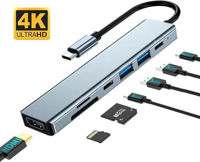 Main image of WRIARICH USB C Hub, 7 in 1 USB C Docking Station with 4K HDMI,100W PD, USB-C Port, 2*USB 3.0,TF/SD Card Reader, USB Hub for Laptop, MacBook Pro/Air/Mac and More Devices