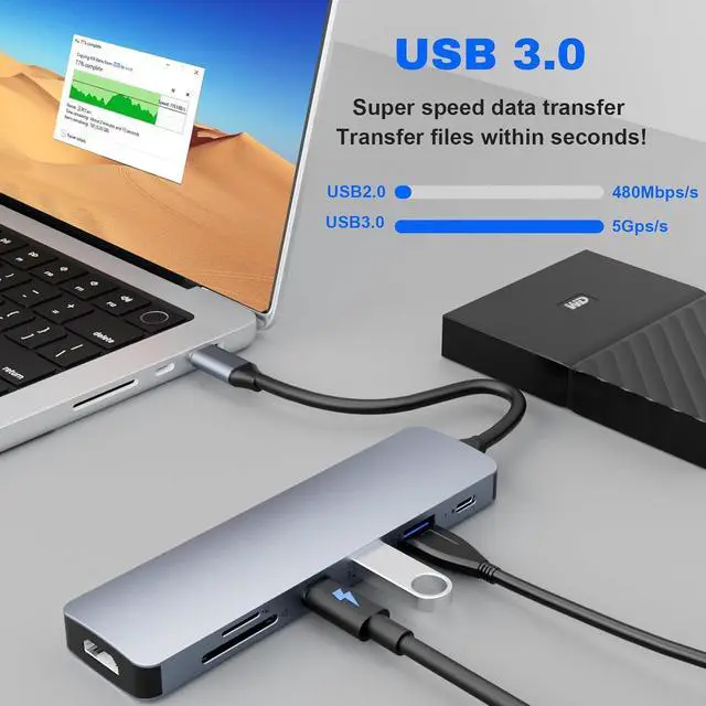 Alt view image 5 of 7 - WRIARICH USB C Hub, 7 in 1 USB C Docking Station with 4K HDMI,100W PD, USB-C Port, 2*USB 3.0,TF/SD Card Reader, USB Hub for Laptop, MacBook Pro/Air/Mac and More Devices