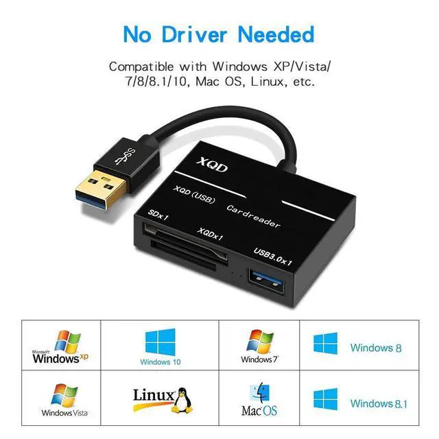 Alt view image 7 of 7 - WRIARICH All in One USB 3.0 To XQD Card Reader 500MB/S High Speed USB3.0 HUB Aluminium Card Reader Adapter For Sony M/G Series For Lexar Accesso