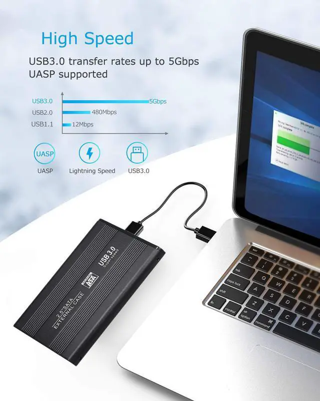 Alt view image 5 of 7 - WRIARICH Aluminum Housing 2.5" Hard Drive External Enclosure, USB 3.0 to SSD / 2.5-Inch SATA I/II/IIIHard Drive Adapter, 2-Pack