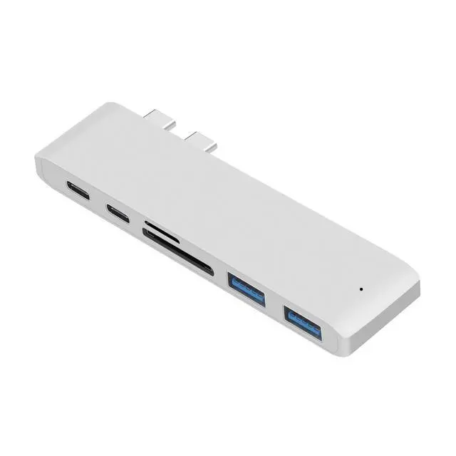 Alt view image 4 of 7 - WRIARICH 6 in 1 USB-C HUB Type C Converter, Liootech Compatible MacBook Pro 1315 with Thunderbolt 3 Fast Charging Adapter Dual USB 3.0 Port, SD/Micro SD Card Reader- Silver