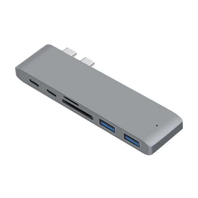 Alt view image 5 of 7 - WRIARICH USB C Hub, 6-in-1 USB C Docking Station with 2* USB-C Thunderbolt 3 Ports, 2* USB 3.0 Ports,2* TF/SD Card Reader,Compatible with MacBook Pro 2018/2017/2016 13/15inch -Gray