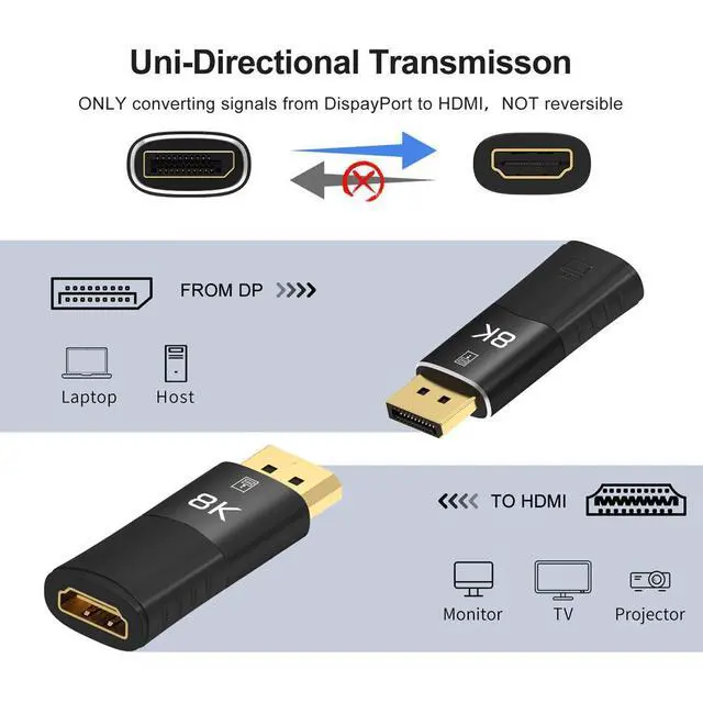 Alt view image 2 of 7 - WRIARICH Display Port to HDMI 8K Male to DP to HDMI Female Audio Converter for PC Projector TV DisplayPort to HDMI Adapter