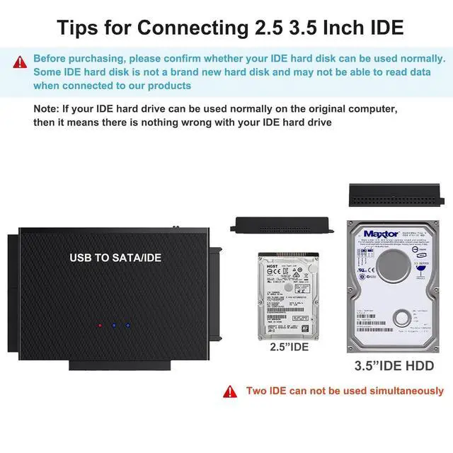 Alt view image 3 of 7 - WRIARICH SATA IDE to USB C Hard Drive Adapter with Power, IDE to SATA Adapter External Hard Disk Reader for 2.5/3.5 inch IDE