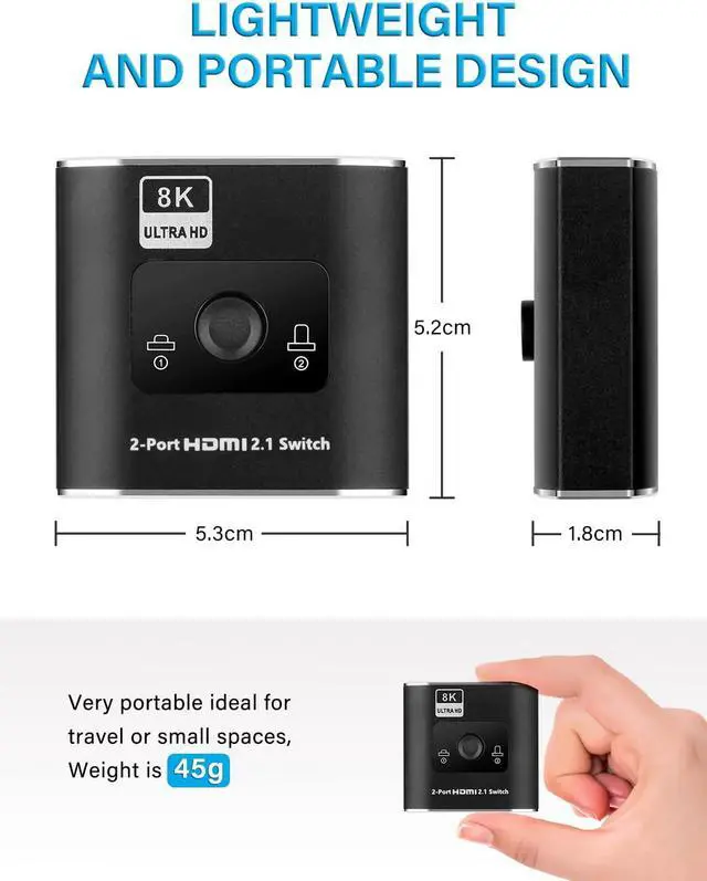 Alt view image 2 of 7 - HDMI Switch 8k Ultra HD 2 in 1 Out, 48Gbps High-Speed HDMI 2.1 Switcher, Support 8K@60Hz, 4K@120Hz, 1080P@240Hz, Compatible with Xbox X, PS5, TV, Monitors OZ8Q2