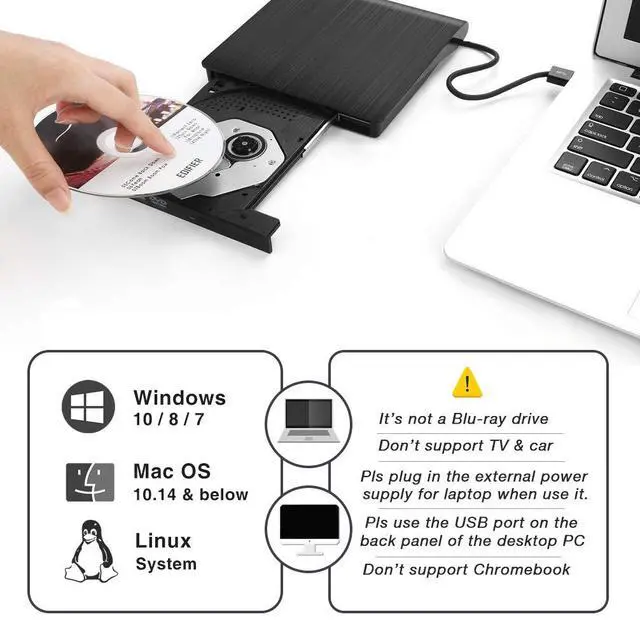 Alt view image 7 of 7 - External DVD Drive, XD001 USB 3.0 External DVD CD ROM Drive , USB-C External DVD Player, Portable DVD +/- RW Optical Drive for Laptop PC Computer MacBook OS Windows 7/8/10/Linux (with Storage ,Black