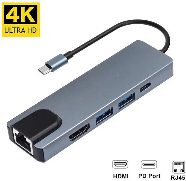 Main image of 4K USB C Hub to Gigabit Ethernet Rj45 Lan 5 in 1 USB Type C Hub Adapter for Mac book Pro Thunderbolt 3 USB-C Charger PD