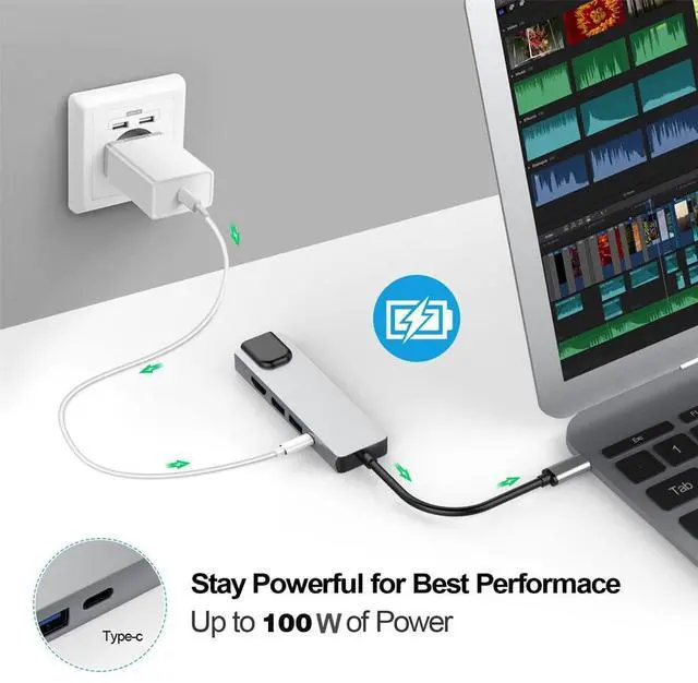 Alt view image 6 of 7 - 5 In 1 Type-C Hub USB C HUB Type C To USB 3.0 Dock Station 5 Port Multi Adapter OTG Compatible With 4K Video HD Output Adapter