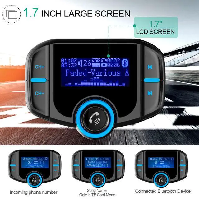 Alt view image 4 of 7 - WRIARICH BT70 Bluetooth FM Transmitter, Upgraded Car Transmitter, Wireless Audio FM Transmitter, Support Siri Google Assistant, QC3.0 Charging, Hands-Free Calls with 2 USB Ports QC3.0/2.4A Charger