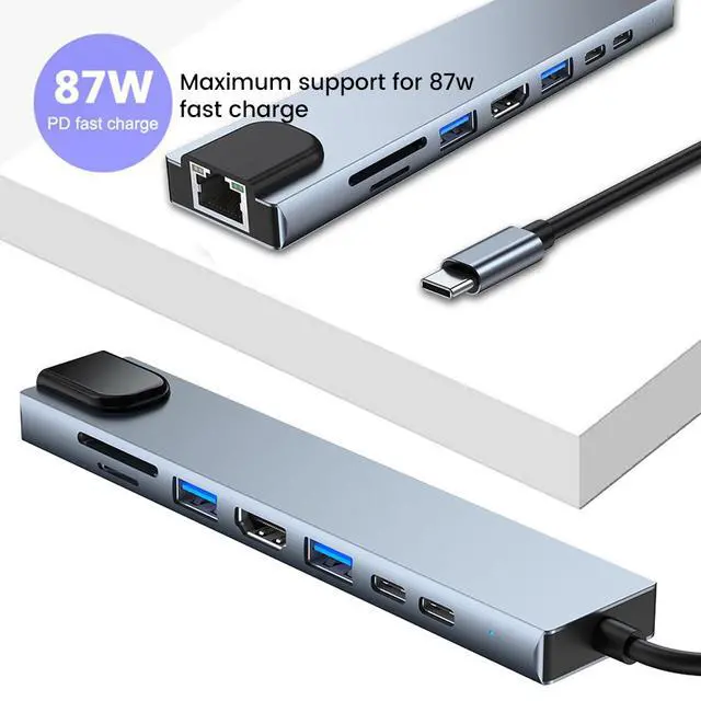 Alt view image 5 of 7 - USB C Hub, 8-in-1 Type C Hub with RJ45 Port, USB3.0/2.0 Port,4K HDMI,SD/TF Card Port,87W PD, Type-C Port Compatible for MacBook/Pro/Air 2016/2017/2018 and More USB C Devices