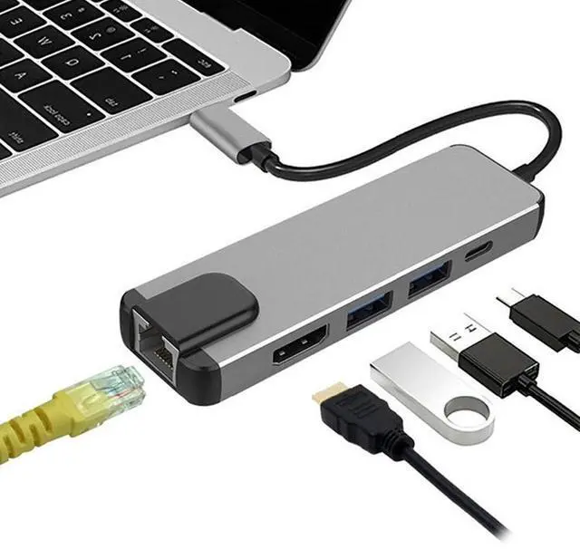 Main image of USB C Hub Adapter for MacBook Pro/Air, 5-in-1 USB C Adapter Multi Port with 4K HDMI, 1000Mbps Ethernet Port, 100W Power Delivery, 2 USB 3.0 Ports for MacBook/Pro/Air, Type C Windows Laptop