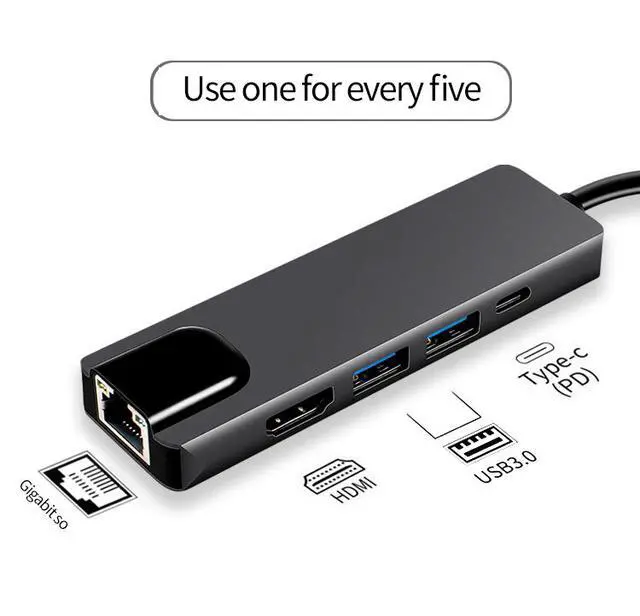 Alt view image 2 of 7 - USB C Hub Adapter for MacBook Pro/Air, 5-in-1 USB C Adapter Multi Port with 4K HDMI, 1000Mbps Ethernet Port, 100W Power Delivery, 2 USB 3.0 Ports for MacBook/Pro/Air, Type C Windows Laptop
