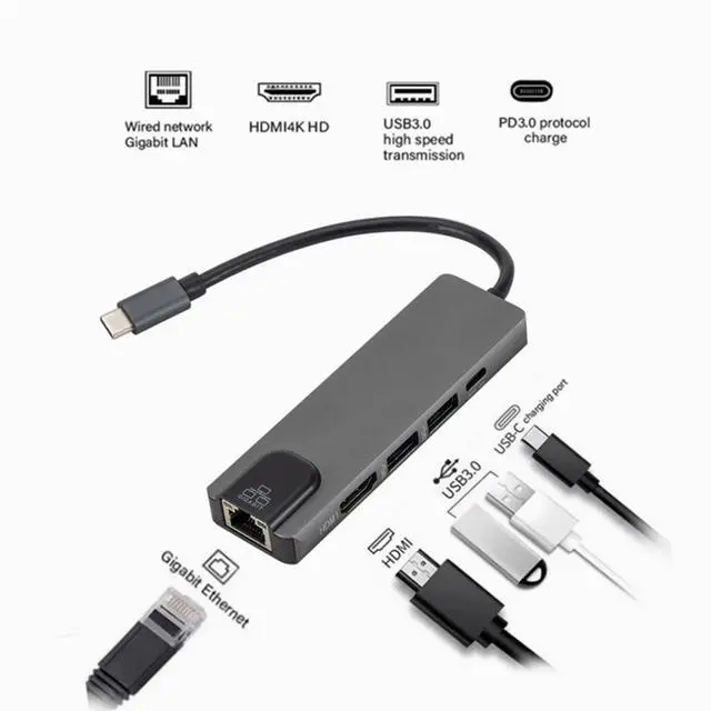 Main image of Notebook Smartphone Expansion Converter 5 in 1 USB 3.1 Type-C HUB Converter Splitter 4K HDMI-compatible 2 USB3.0 PD RJ45 Adapter