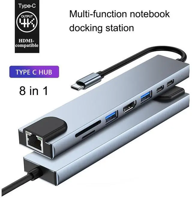 Main image of USB C Hub, 8-in-1 Type C Hub Adapter with 4K USB C to HDMI,Ethernet,87W PD,Type-C Port,USB3.0/2.0,SD/TF, Compatible MacBook/Pro/Air,XPS 13 15,HP Spectre,Surface Go, Surfae Pro X/7