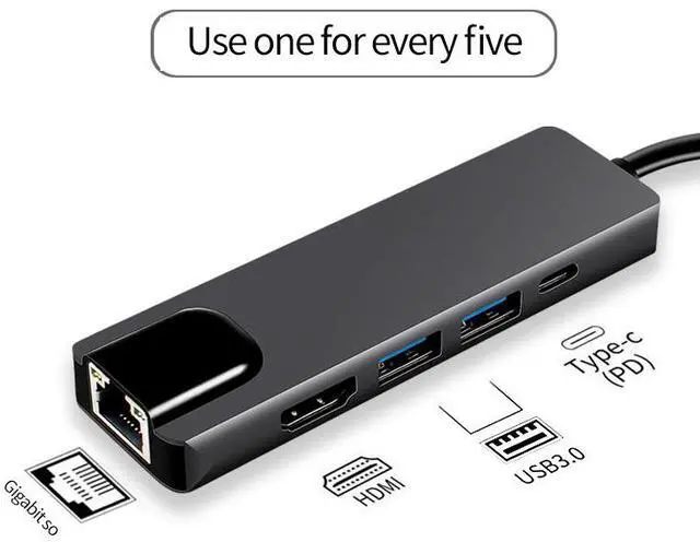 Alt view image 2 of 7 - 5-in-1 USB C Hub, USB C PD Ethernet Hub with 4K HDMI, 1000Mbps Ethernet Port, 100W Power Delivery and 2 Ports USB 3.0, for MacBook Pro, MacBook Air, iPad Pro, XPS, and More