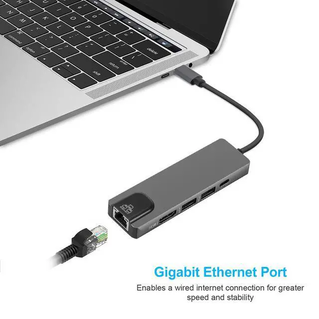 Alt view image 3 of 7 - 5-in-1 USB C Hub, USB C PD Ethernet Hub with 4K HDMI, 1000Mbps Ethernet Port, 100W Power Delivery and 2 Ports USB 3.0, for MacBook Pro, MacBook Air, iPad Pro, XPS, and More