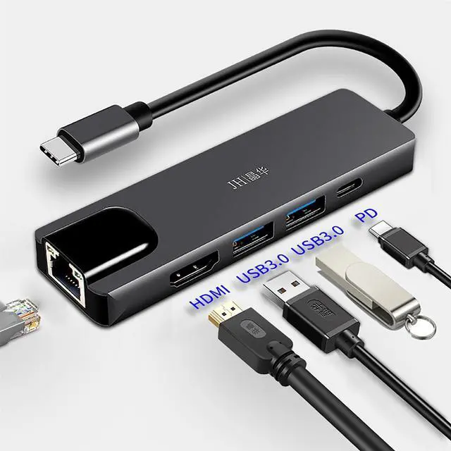 Main image of USB C Hub HDMI Adapter for MacBook Pro 2019/2018/2017, 5 in 1 Dongle USB-C to 4K HDMI, 1000Mbps Ethernet Port, 100W Power Delivery and 2 Ports USB 3.0 (Space Gray)