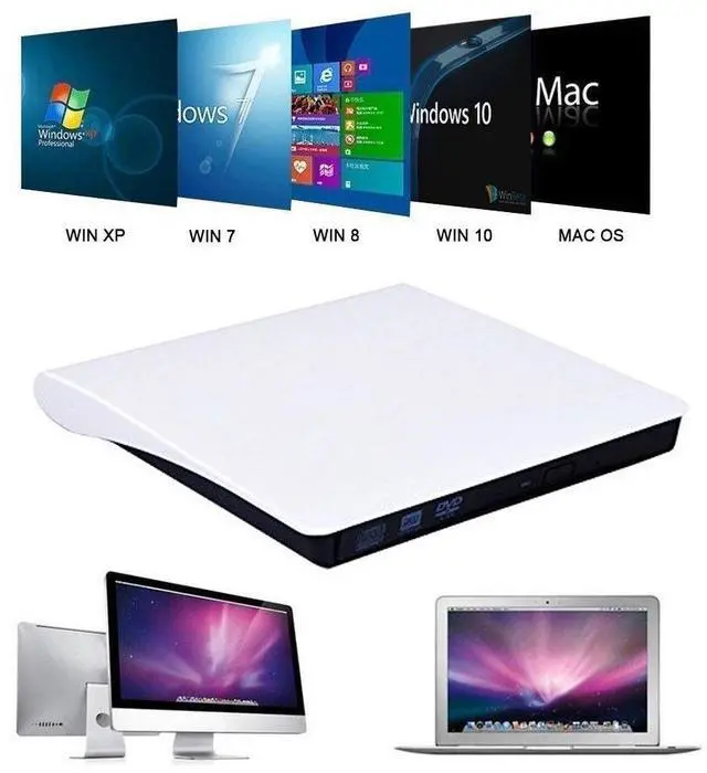 Alt view image 5 of 7 - XD001 External DVD Drive USB 3.0/Type-C Portable Slot-inCD/DVD+/-RW Burner Player USB C Superdrive CD ROM for Laptop Mac MacBook Pro Air Windows Desktop PC (White)