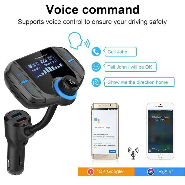 Alt view image 4 of 7 - WRIARICH Bluetooth FM Transmitter 1.7" Color Screen Wireless Receiver Car Kit with 1.7 Inch Display, QC3.0 and Smart 2.4A Dual USB Ports, AUX Input/Output, TF Card Mp3 Player