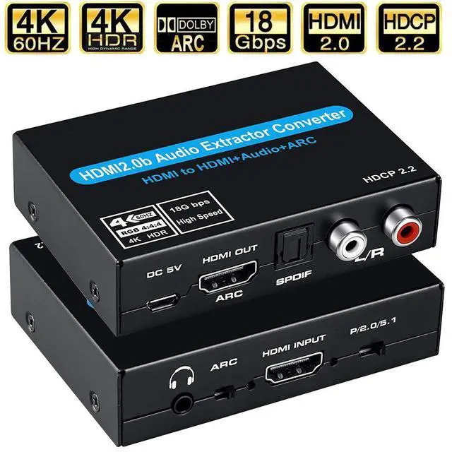 Main image of WRIARICH 4K HDMI Audio Extractor Splitter, HDMI to HDMI + Optical Toslink SPDIF + 3.5mm Audio Jack HDMI Audio Support ARC Function for PS4 Xbox One DVD Blu-ray Player HD TV Projector