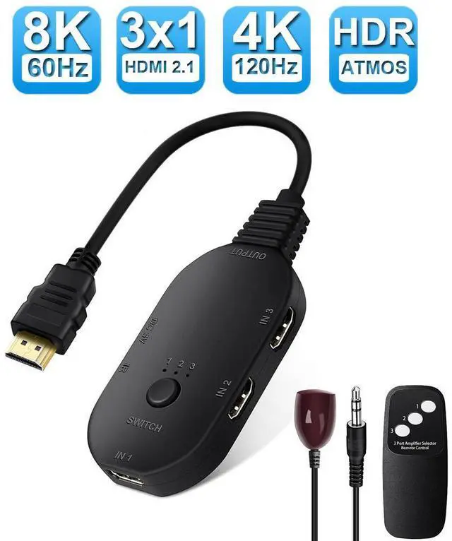 Main image of 8K HDMI Switch 3 in 1 Out HDMI Splitter, HDMI Switch with Remote Supports HDR CEC 3D HDCP2.3 HDMI 3 Port Box Hub 8K 60Hz, Compatible with PS5 PS4 Xbox Fire Stick PC