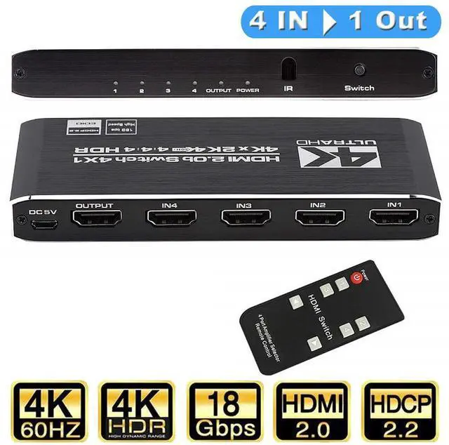 Main image of 4k HDR HDMI Switch with IR Remote Control, 4 Ports HDMI 2.0 Switcher Selector , Support HDCP 2.2 YUV444/RGB888 HDR10, HDMI Splitter for PS4 Xbox Apple TV Fire Stick