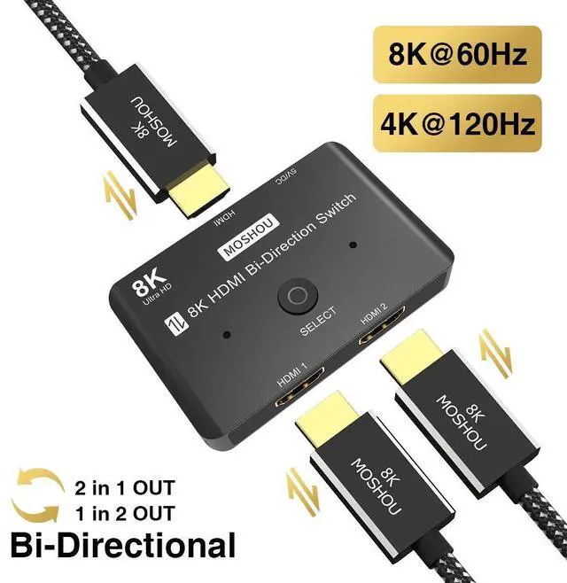 Main image of WRIARICH HDMI 2.1 Ultra HD 8K High Speed 48Gbps Bi-Directional Switch 2 in 1 Out or 1 in 2 Out 8K@60Hz 4K@120Hz Converter Compatible with Xbox PS5 Projectors Monitors