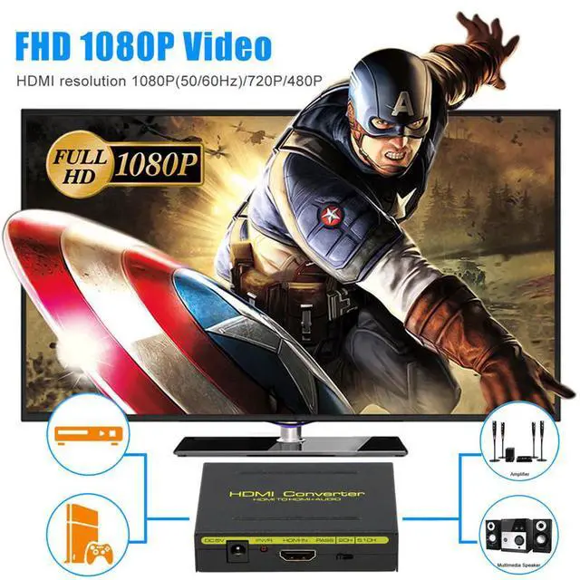 Alt view image 6 of 7 - WRIARICH 1080P HDMI Audio Extractor HDMI to HDMI + Optical Toslink(SPDIF) + RCA(L/R) Stereo Analog Outputs Video Audio Splitter Converter