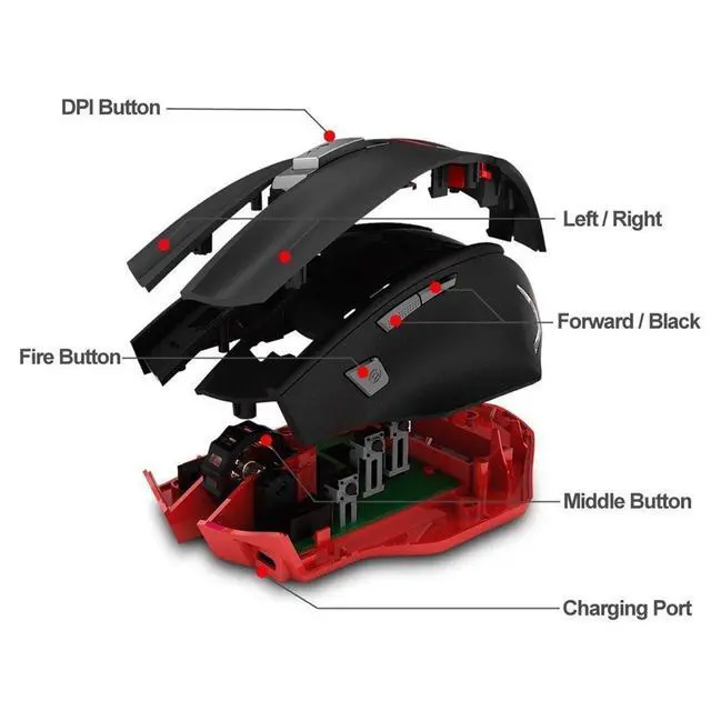 Alt view image 5 of 7 - Zelotes F-18 Wireless Gaming Mouse, 3200 DPI Wired/Wireless Gamer Mouse with Professional Sensor, 45-Hour Durable Power Capacity, 7-COLOR Backlight for PC/Mac/Laptop