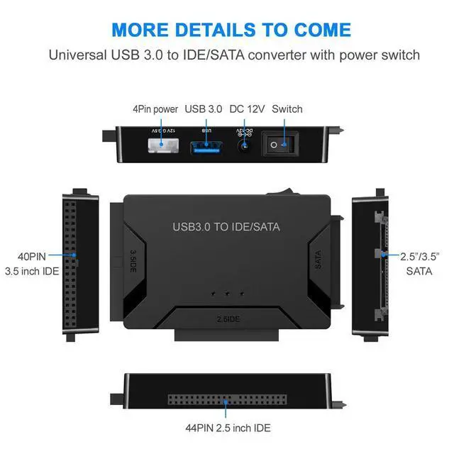 Alt view image 4 of 7 - USB to SATA IDE HDD Adapter - USB 3.0 Cable to 2.5" 3.5" SATA IDE Hard Drive Converter for Windows 10/8/ 7/XP, Mac, Internal to External Laptop SSD Reader Kit, File Data Transfer Conversion Cor