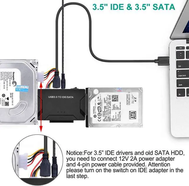 Alt view image 6 of 7 - USB to SATA IDE HDD Adapter - USB 3.0 Cable to 2.5" 3.5" SATA IDE Hard Drive Converter for Windows 10/8/ 7/XP, Mac, Internal to External Laptop SSD Reader Kit, File Data Transfer Conversion Cor
