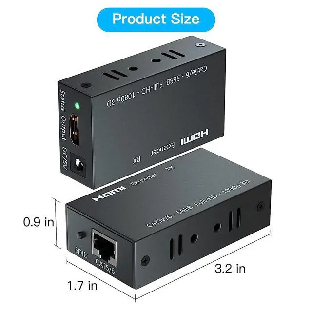 Alt view image 6 of 7 - WRIARICH HDMI Extender, 196ft/60m HDMI Extender (Tx + Rx) Via Single RJ45 Cat6 Ethernet Cable Transmit Up to 60M, Support 1080p, 3D, HDCP, with EDID Function