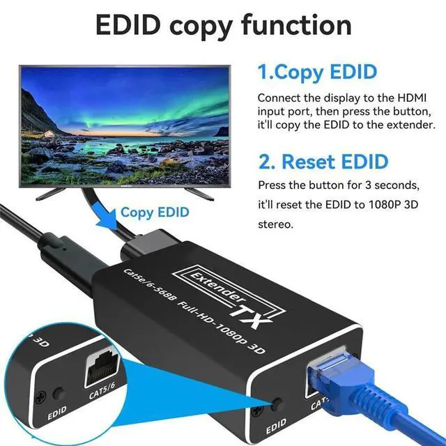 Alt view image 4 of 7 - WRIARICH 196ft/60m 1080P HD HDMI RJ45 Network Extender Over Single Cat5e/6 Ethernet Cable