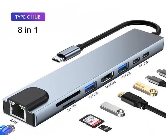 Main image of WRIARICH USB C Hub,8-in-1 USB C Adapter Type C Hub with 4K HDMI, RJ45 Ethernet Port, 2X USB3.0/2.0, SD/TF Card Reader, 87W PD Charging Port, Type-C Port Compatible with iPad Pro/MacBook/Type C Devices