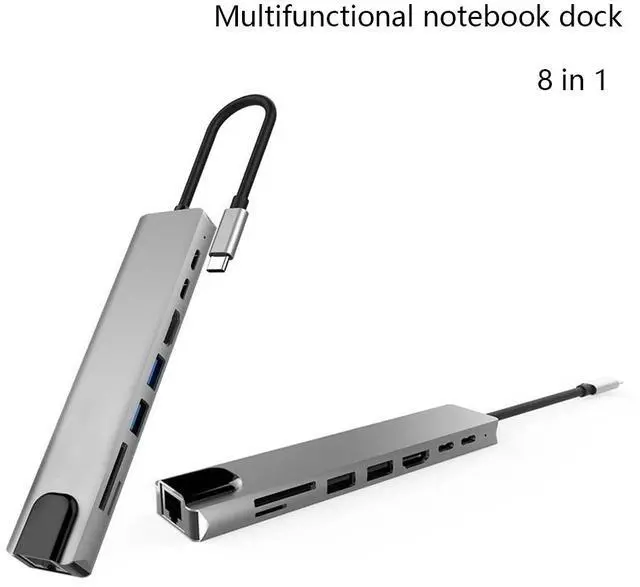 Main image of USB C Hub, 8-in-1 Adapter with RJ45 Ethernet, 4K HDMI, 2 USB3.0, Micro SD/TF Card Reader, Type-C Data Port, USB-C PD 3.0, Compatible for Mac Pro and Other Type C