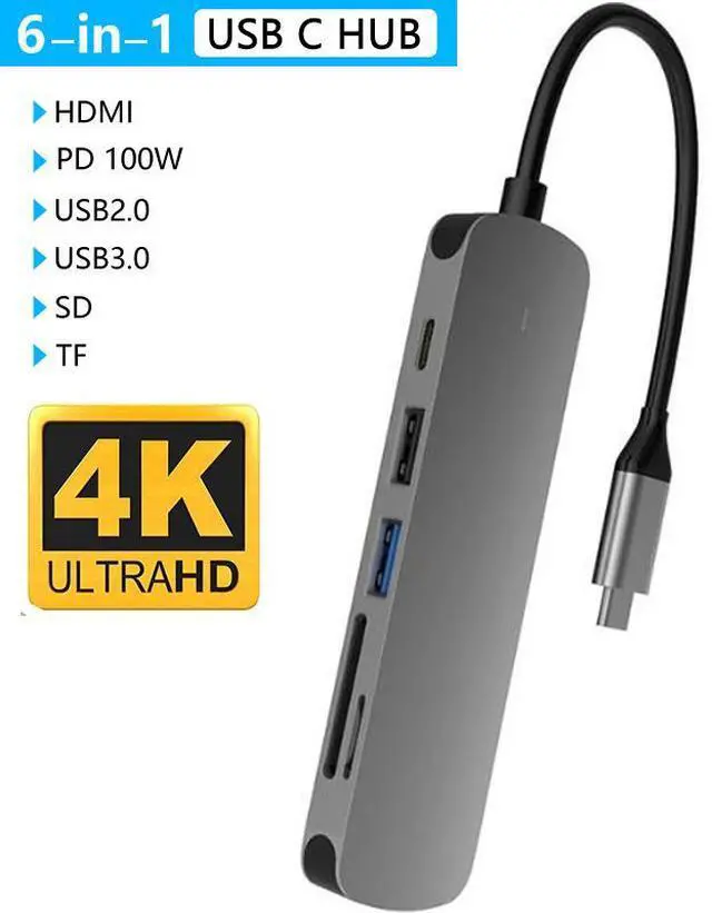Main image of WRIARIC USB C Hub, MacBook Pro Adapter USB C Dongle, 6 in 1 USB C to HDMI Multiport Adapter Compatible for USB C Laptops Nintendo and Other Type C Devices (4K HDMI USB3.0/2.0 SD/TF Card Reader 87W PD)