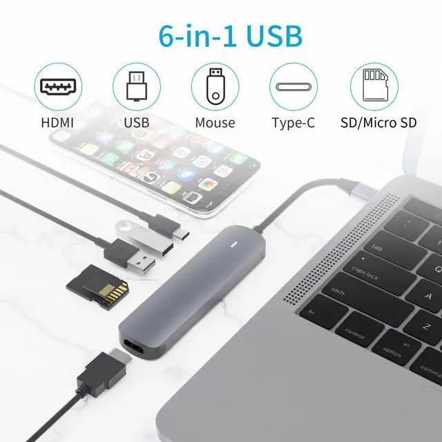 Alt view image 6 of 7 - WRIARIC USB C Hub, MacBook Pro Adapter USB C Dongle, 6 in 1 USB C to HDMI Multiport Adapter Compatible for USB C Laptops Nintendo and Other Type C Devices (4K HDMI USB3.0/2.0 SD/TF Card Reader 87W PD)