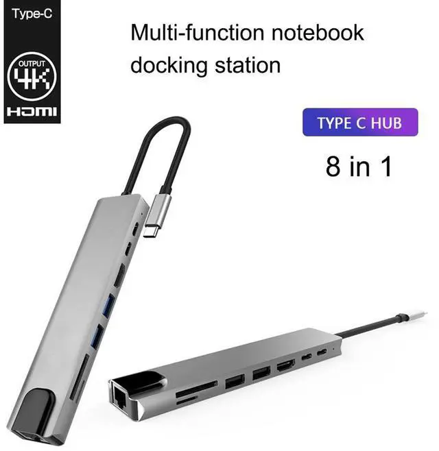 Main image of USB C Hub,8-in-1 USB C Adapter with 4K USB C to HDMI,Type-C Data Port, USB C Charging, 2 USB 3.0, SD/TF Card Reader, RJ45 Ethernet, USB C Dock Compatible Apple MacBook Pro 13/15