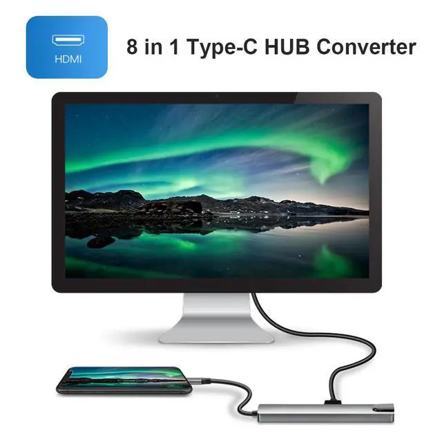 Alt view image 6 of 7 - USB C Hub,8-in-1 USB C Adapter with 4K USB C to HDMI,Type-C Data Port, USB C Charging, 2 USB 3.0, SD/TF Card Reader, RJ45 Ethernet, USB C Dock Compatible Apple MacBook Pro 13/15